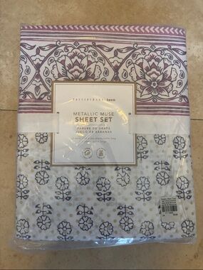 Pottery Barn Teen Metallic Muse Sheet Set - Purple, Gold, White